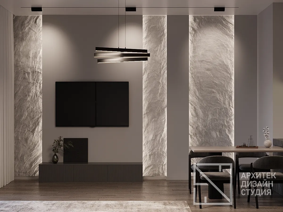 Дизайн интерьера квартиры в г. Красноярск по ул. Ладо Кецховели, 34 - Гостиная-кухня - Фото 1